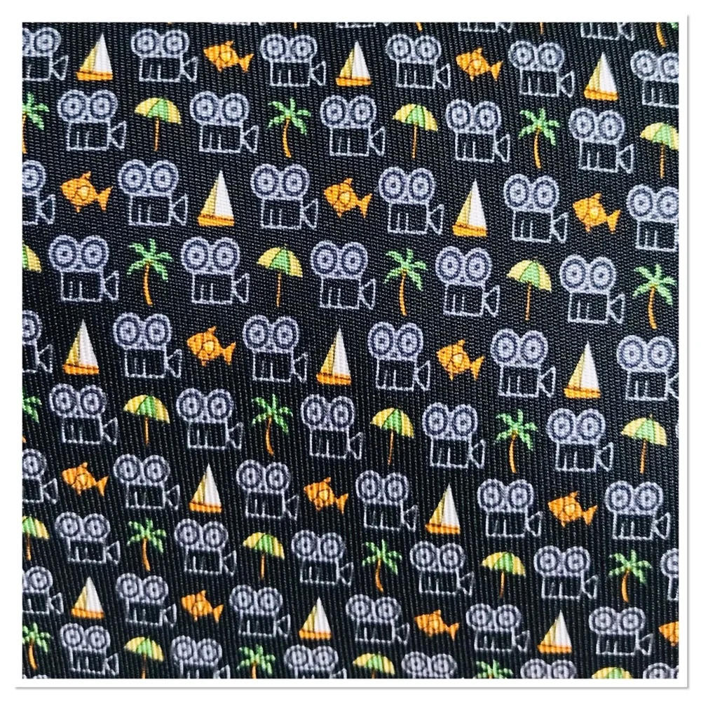 Salvatore Ferragamo 100% Silk Tie Fish Palm Tree Print Black Multicolour